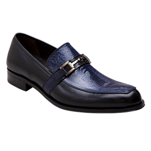 Mezlan "Biola" Blue Genuine Ostrich / Calf Leather Loafer Shoes